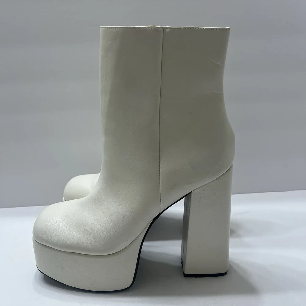 Bamboo Harmony Chunky Platform Boots White Side Zip Women's 10
